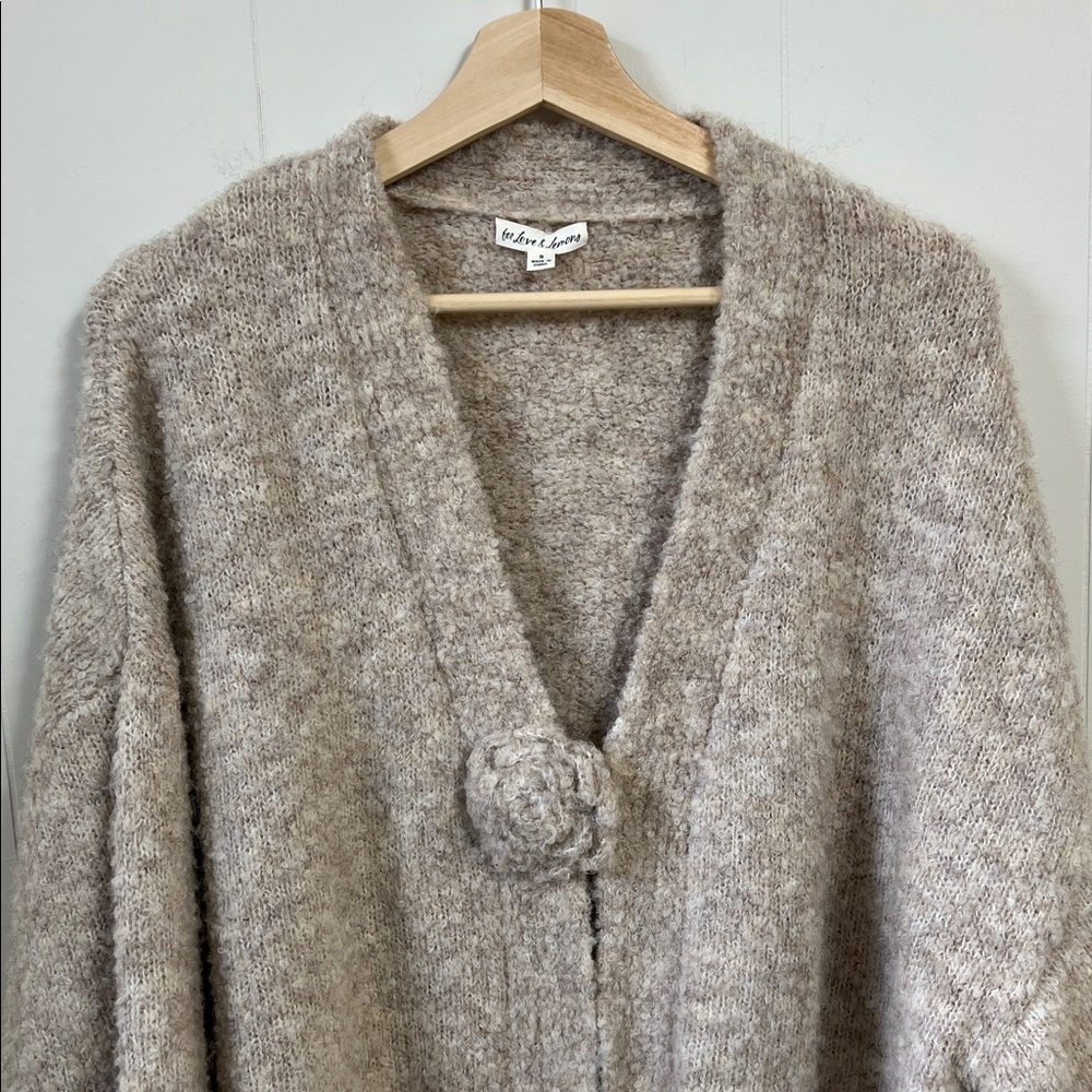 For Love and Lemons Song Duster Cardigan Fuzzy Fluffy Chunky Neutral Tan Taupe S - Picture 3 of 13